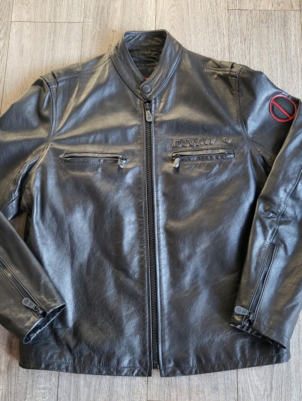 Vintage Y2K Ducati Meccanica Leather Motorcycle Jacket Black Cafe Racer Biker L